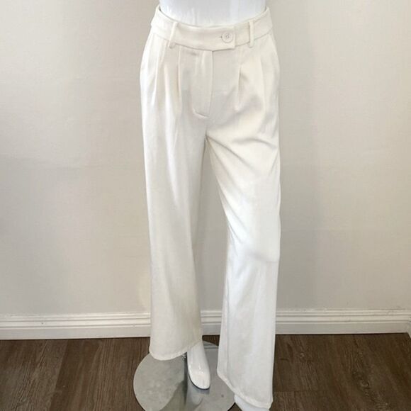 Princess Polly Pants - Princess Polly Huxley High Waisted Wise Leg Trouser Pants in Off White
